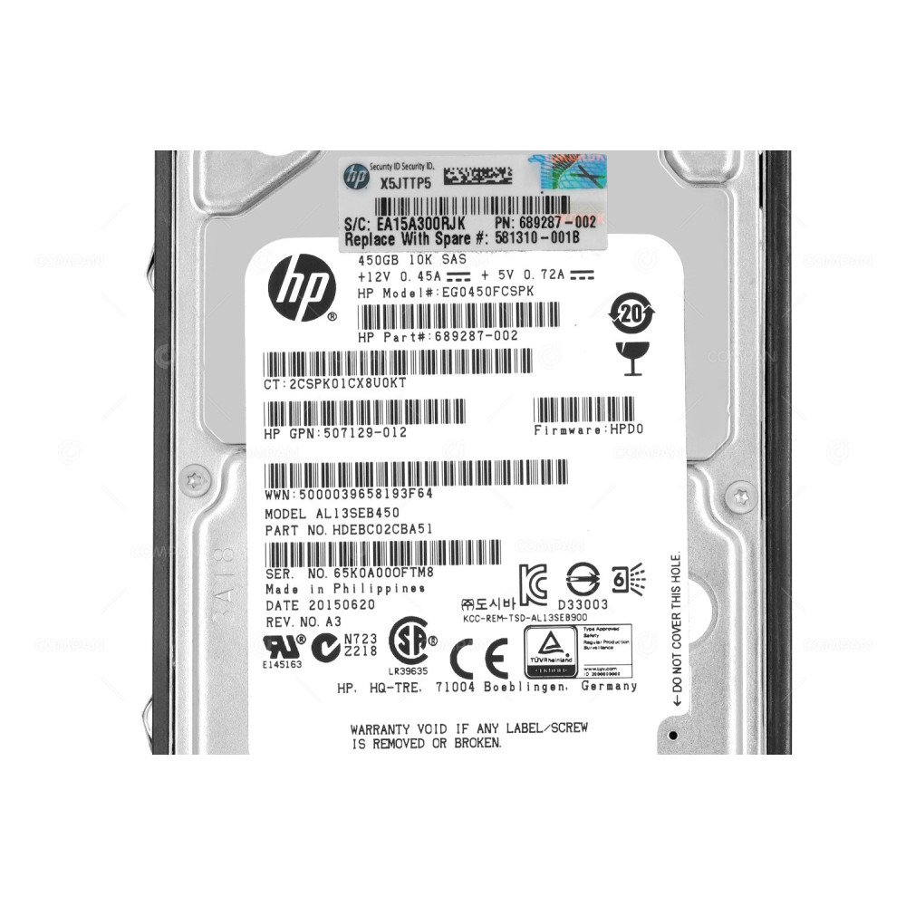581310-001 HP HDD 450GB 10K SAS 6G 2.5" SFF HOT-SWAP